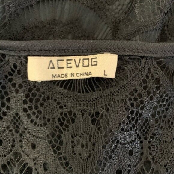 Acevog Lace Dress Large Black Sleeveless Gothic Vintage Party Cocktail - Picture 7 of 7